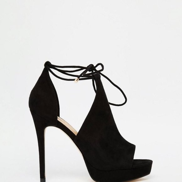 Aldo Black Ankle Lace Up Heeled Sandals - Picture 1 of 6